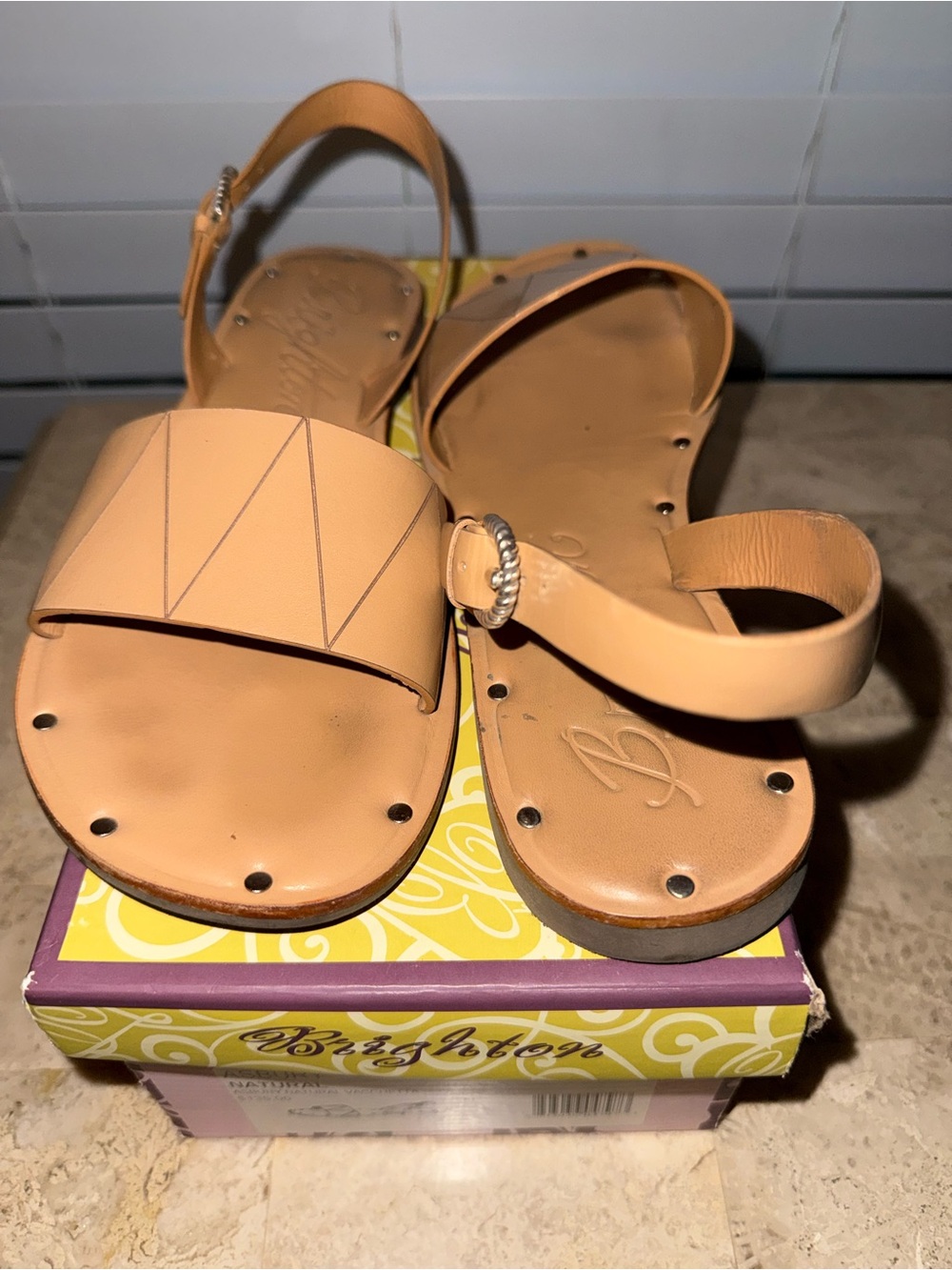 Brighton Women's Tan Leather Ankle-Strap Sandals, size 9